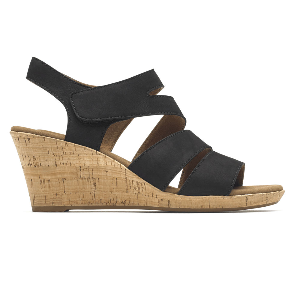 Rockport Sandaler Dame Svart - Briah Strappy Wedge Comfort - OJAN54926